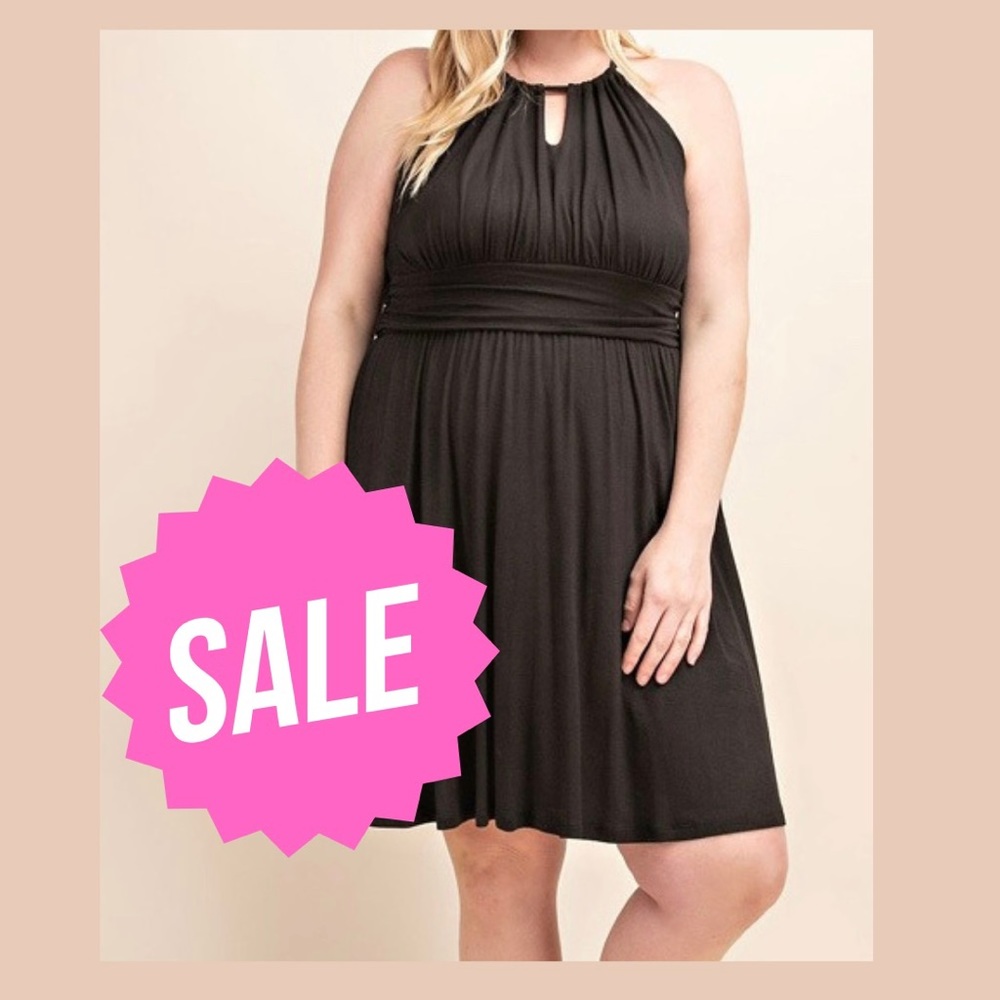 Plus Size Gilli Black Halter Dress with Bow Tie